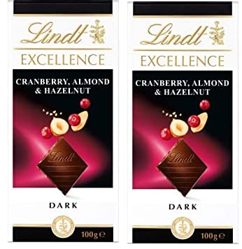 Lindt Excellence Cranberry Almond & Hazelnut Dark Chocolate Bar (Pack of 2) 100G