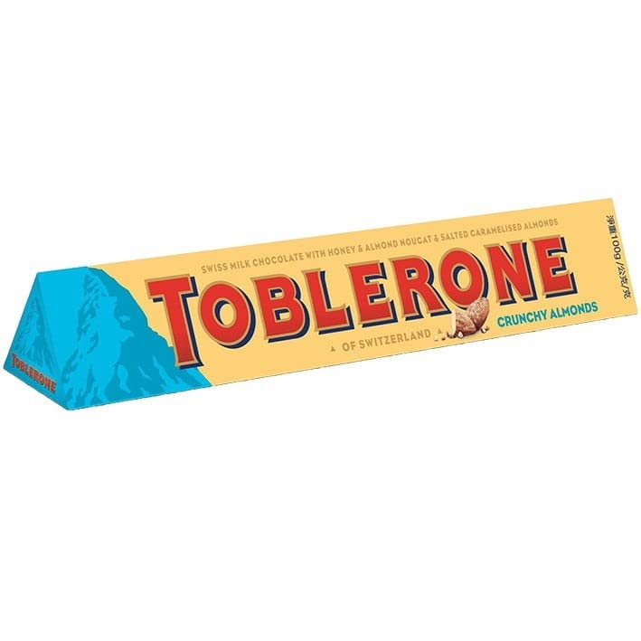 Toblerone of Switzerland Crunchy Almonds Swiss Milk Chocolate with Honey and Almond Nougat & Salted Caramelised Almonds, 100 g