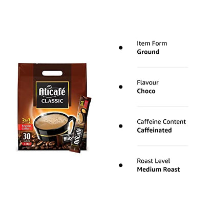 Alicafe Classic 3 in 1 Instant Coffee, Bag, Ground, 30 X 20g 600g - Instant Energy!