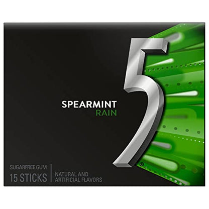 5 Rain Spearmint Sugar Free Gum, 15 Sticks, 40.5g - Spearmint Sensation!