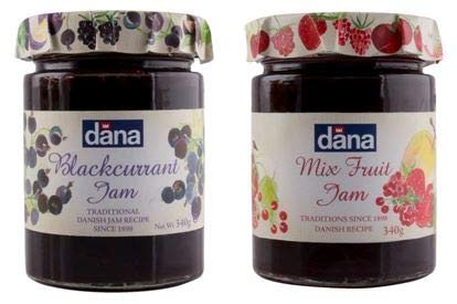 DANA Black Currant Jam + Mixed Fruit Jam, 340g, Pack of 1 Each, Product of Poland - Black currant and mixed fruit jam