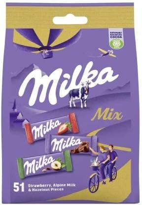 Milka Mix Chocolate Variety Pack - Strawberry, Alpine Milk, Hazelnut - 51 Bars (250g) - "Irresistible Alpine Delights!"