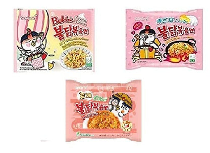 Samyang Korean Buldak Cream Carbonara Noodles PK1 & Buldak Carbo Noddles PK1 & Buldak Tomato Pasta Pk1(420Gm)(Imported) Pack of 3 (Non - Vegetrian)