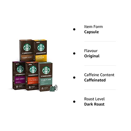 Nespresso Starbucks Capsules, Favorites Variety Pack (Box of 5, 50 Pods, Compatible with Nespresso Original Machines)