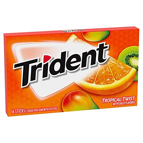 Trident Tropical Twist Sugar Free Chewing Gum, 14 Sticks, 26 g