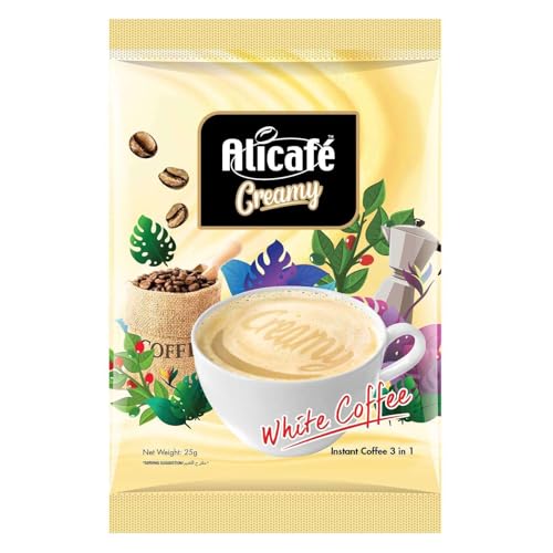 Alicafé Creamy White Coffee Pouch 25g (10 Sticks) - Instant Malaysian White Coffee for a Rich and Smooth Brew at Home or On-the-Go! - Luxuriously Smooth!