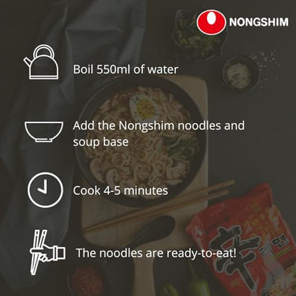 Nongshim NEW! Stir Fry Shin Ramyun Instant Noodles with Real Chicken Flakes Added, Gourmet Spicy, 23.1 oz / 655 g, 5 Pack - "Nongshim Stir Fry Shin Ramyun - 5 Pack, 655g of Spicy Noodles with Real Chicken!"