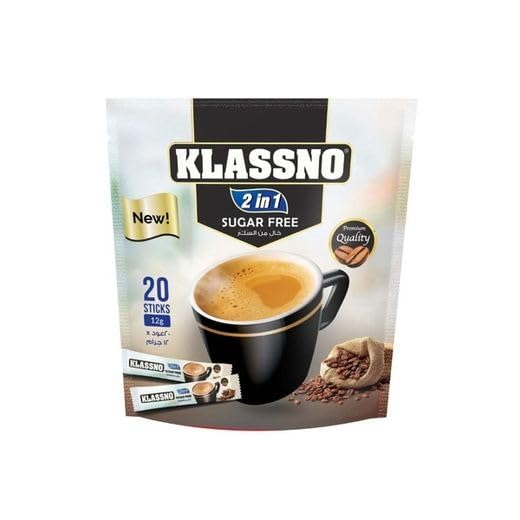 KLASSNO 2-In-1 Sugar Free Coffee Mix, 12g Pack of 20 - Instant Coffee Bliss with Zero Sugar, 240g - Enjoy guilt-free brewing with KLASSNO 2-In-1 Sugar Free Coffee Mix, 12g Pack of 20, 240g.