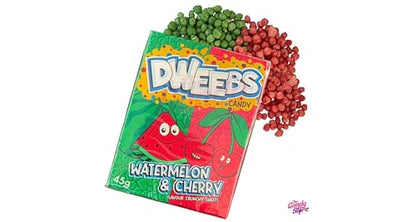 Dweebs Candy - Duo Flavors Pack - 45g Travel Friendly Pack - Sweet, Crunchy, Tangy, and Full of Untamed Flavour! (Watermelon & Cherry) - Watermelon & cherry fun!