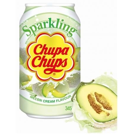 Chupa Chups Sparkling Melon & Cream Soda - Refreshing Twist of Flavor in a 345ml Bottle, Unique Fizz for a Taste Sensation! - Melon & cream soda