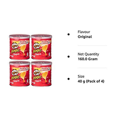 Pringles Original Potato Crisp Chips, 40g (Pack of 4) - Four times the original crisp!