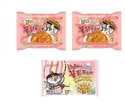 Samyang Buldak Tomato Pasta Noodles 2 & Buldak Cream Carbonara 1 (Pack of 3) (420gm) (Imported) Instant Noodles Non-vegetarian (3x140 g)(Combo Pack)