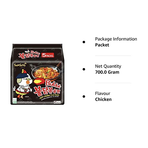 Samyang Hot Chicken Ramen Noodles, 5 X 140 grams