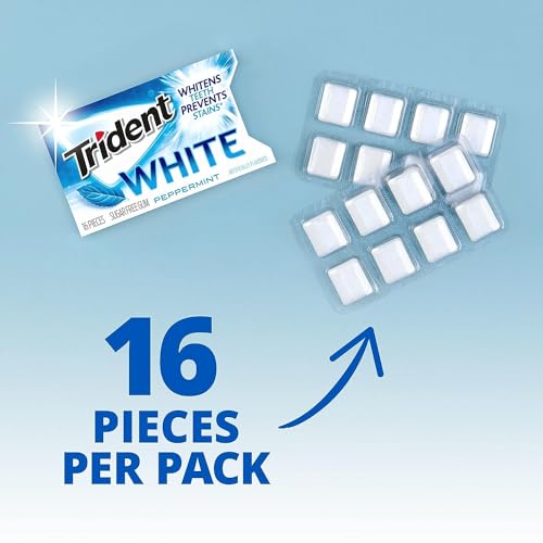 Trident White Peppermint Sugar Free Gum, 16 Count (Pack of 9) (Peppermint)