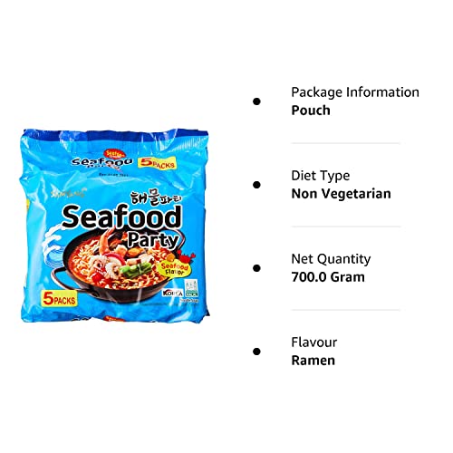 Samyang Seafood Noodles, 125g (Pack of 5) Pouch, 700g - Ocean Freshness Anytime