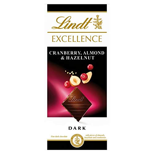 Lindt Excellence Cranberry Almond & Hazelnut Dark Chocolate Bar (Pack of 2) 100G