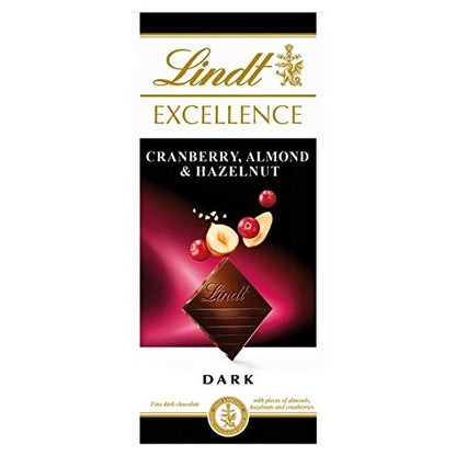 Lindt Excellence Cranberry Almond & Hazelnut Dark Chocolate Bar (Pack of 2) 100G