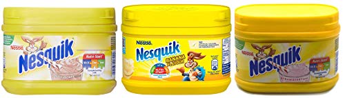 Nesquik Nestle Combo Pack, Chocolate, Banana and Strawberry Flavour (300 g Each) -Set of 3 - "Nesquik Combo Pack - Chocolate, Banana, and Strawberry Delight!"