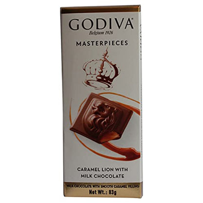 Godiva Masterpieces Caramel with milk Chocolate 83g - Delight in the smooth and creamy caramel-filled milk chocolate from Godiva's Masterpieces collection