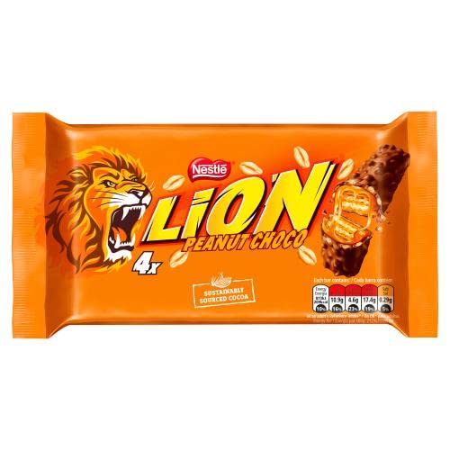 Nestle lion Bar Peanut Chocolate Filled With Caramel 4 × 41g - "Lion Bar Peanut Chocolate - 4x41g of Caramel-Filled Delight!"