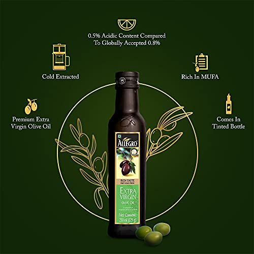 ALLEGRO Extra Virgin Olive Oil Bottle, 250 ml/229g - Pure & Fresh!