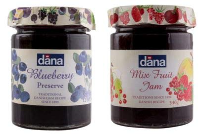 Dana Blueberry Jam + Mixed Fruit Jam, 340g Pack of 1 Each, Product of Polland - Blueberry and mixed fruit jam