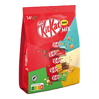 Nestle KitKat Mini Mix, Salted Caramel, Classic, White, Peanut Butter, Hazelnut,14 Bars 197.4g - "KitKat Mini Mix - 14 Bars, 197.4g of Varied Chocolate Bliss!"