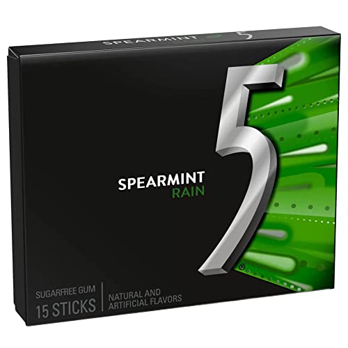 5 Rain Spearmint Sugar Free Gum, 15 Sticks, 40.5g - Spearmint Sensation!