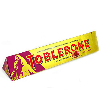 Toblerone Fruit & Nut with Raisins, Honey and Almond Chocolate Bar Pack of 12, x 100 g