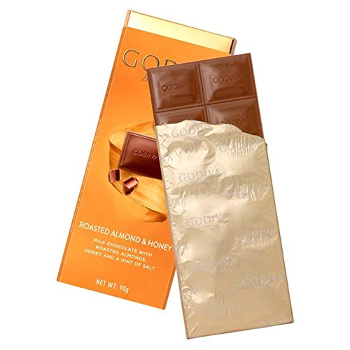 Godiva Milk Chocolate with Roasted Almonds, Honey & A Hint of Salt Chocolate Bar, 90g - Enjoy the perfect balance of sweet and savory with Godiva's milk chocolate bar