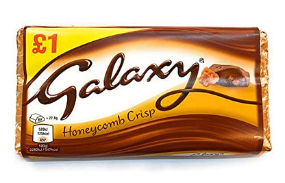 Galaxy Honeycomb crisp Chocolate Bar 114g - Honeycomb crisp chocolate bar! Delight in the crunchy and sweet combination of honeycomb and Galaxy chocolate!