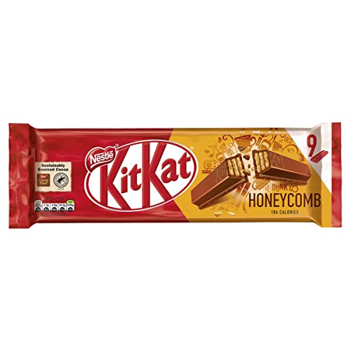 KIT KAT 2 Finger Honeycomb Milk Chocolate, 9 Bar Multipack (9 x 20.7g - 186.3 g) - Experience the crispy sweetness of honeycomb in KIT KAT 2 Finger Milk Chocolate, 9 Bar Multipack (9 x 20.7g - 186.3 g).