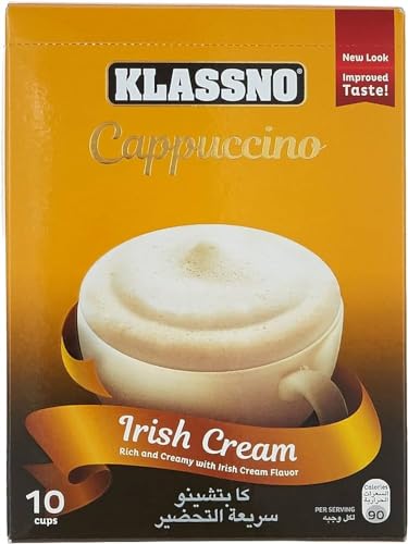 KLASSNO Cappuccino Irish Cream, 10 Sachets, 200g - Indulge in the richness of Irish cream flavor with KLASSNO Cappuccino Irish Cream, 10 Sachets, 200g.