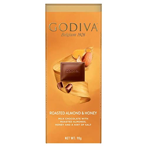 Godiva Milk Chocolate with Roasted Almonds, Honey & A Hint of Salt Chocolate Bar, 90g - Enjoy the perfect balance of sweet and savory with Godiva's milk chocolate bar