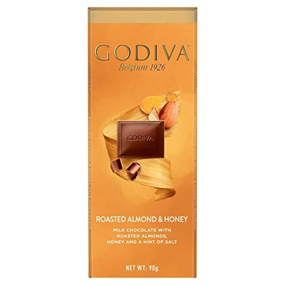 Godiva Milk Chocolate with Roasted Almonds, Honey & A Hint of Salt Chocolate Bar, 90g - Enjoy the perfect balance of sweet and savory with Godiva's milk chocolate bar