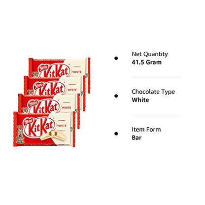 Nestlé Kitkat White Chocolate, 4 X 41.5 G - 166 Gm - "KitKat White Chocolate - 4x41.5g, 166g of Smooth White Chocolate!"