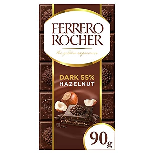 Ferrero Rocher Hazelnut Dark 55% Chocolate Bar 90Gm - Dark chocolate delight!