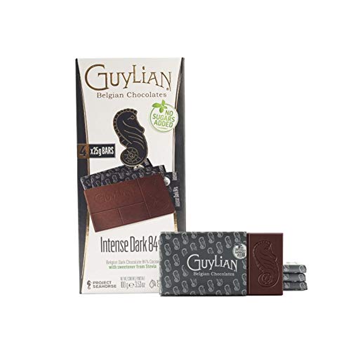 Guylian Intense Dark 84% Sugar Free (with Sweetener from Stevia) Chocolate Bar, 100g - Indulge in rich, dark chocolate without the sugar.