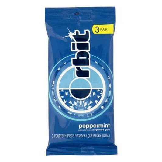 Orbit Peppermint Gum Sugar Free Now Cleaner Feeling 3 Pack - "Cleaner feeling with every chew!"