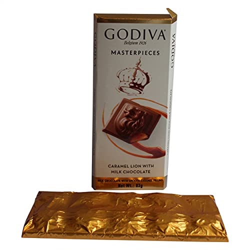 Godiva Masterpieces Caramel with milk Chocolate 83g - Delight in the smooth and creamy caramel-filled milk chocolate from Godiva's Masterpieces collection