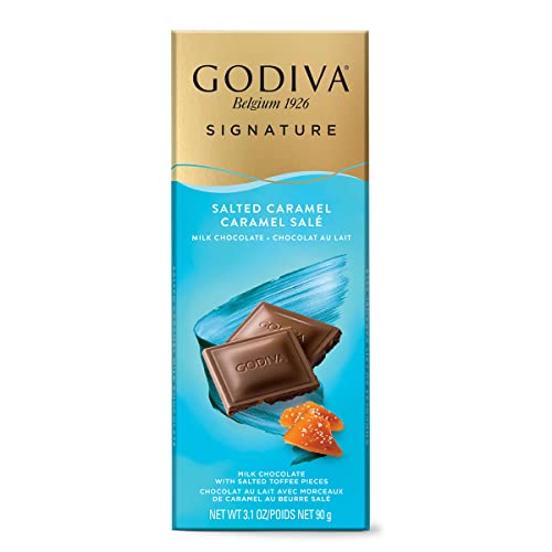 Godiva Signature Salted Caramel Milk Chocolate With Salted Toffee Pieces 90g - Enjoy the exquisite blend of creamy milk chocolate