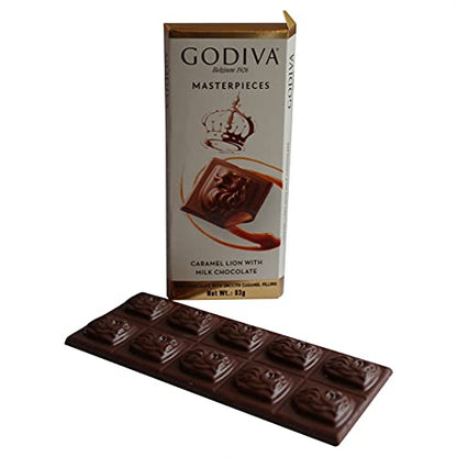 Godiva Masterpieces Caramel with milk Chocolate 83g - Delight in the smooth and creamy caramel-filled milk chocolate from Godiva's Masterpieces collection