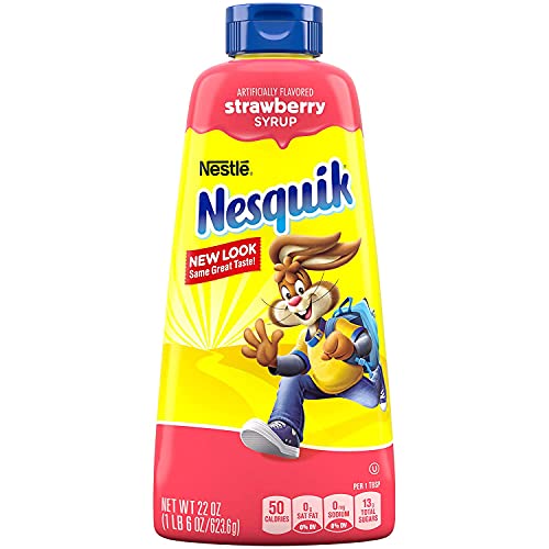 Nesquik Strawberry Syrup Dessert Topping Sauces Delicious Taste 623g (USA) - "Strawberry Syrup Nesquik - 623g of Delicious Dessert Topping!"