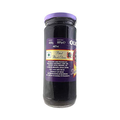 OLICOOP Black Pitted Olive, 450g, Combo Pack of 2, Product of Spain, for Authentic Taste in Cooking, Snacking, Pizzas toppings or Italian Pastas Ingredient