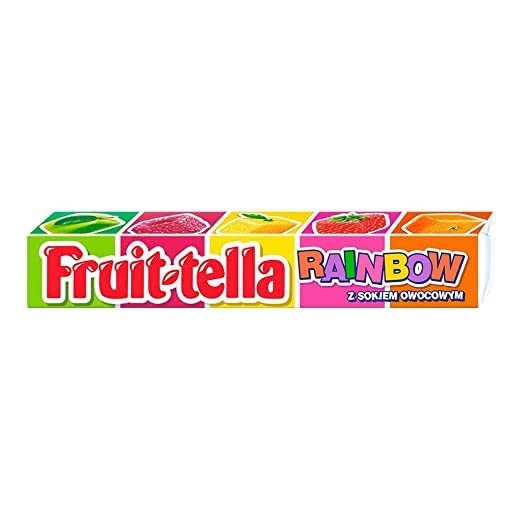 Fruittella Rainbow Stick 41g - Green Apple, Lemon, Orange, Strawberry & More! - Rainbow stick candy! A mix of fruity flavors including green apple, lemon, orange, and strawberry for a colorful treat!