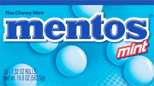 Mentos The Chewy Mint Candy - Mint Flavor 1.32oz Rolls - 15 Rolls - "Minty Chewy Fun!"