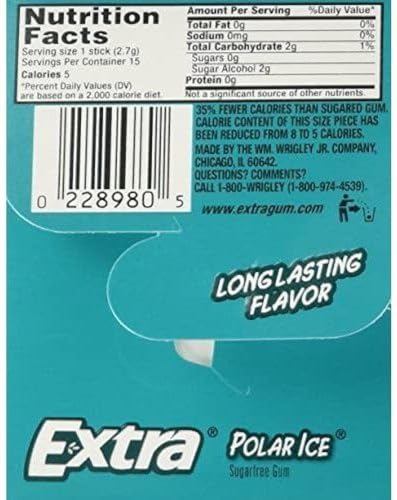 Extra Sugar-Free Chewing Gum 15-Sticks Each - Box of 10 (150 Sticks Total) (Polar Ice) - Polar ice cool!