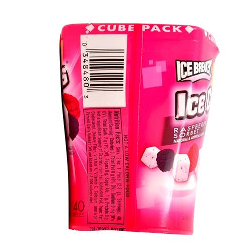 Ice Breakers Ice Cubes Raspberry Sorbet, 4 X 40 g - Raspberry sorbet gum cubes, 4 packs of 40g each.