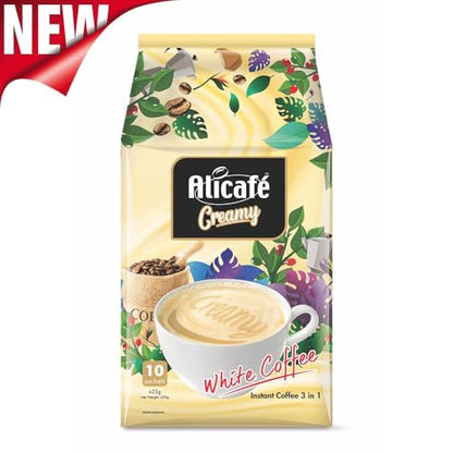 Alicafé Creamy White Coffee Pouch 25g (10 Sticks) - Instant Malaysian White Coffee for a Rich and Smooth Brew at Home or On-the-Go! - Luxuriously Smooth!