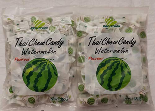 HAOLIYUAN Thai CHEW Candy Watermelon 350g (Pack of 2) - Two packs of refreshing watermelon flavored chew candy.